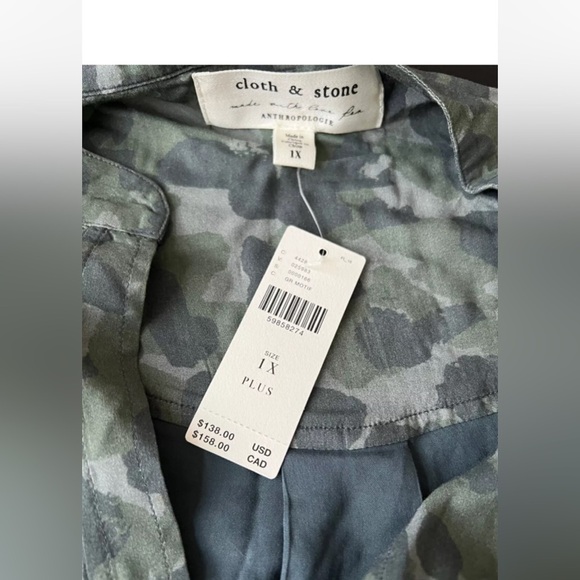 CLOTH & STONE Small Anthropologie Nina Camo Shirtdress Spring Lightweight Button - Picture 12 of 12
